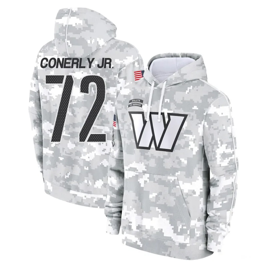 W.Commanders #72 Josh Conerly Jr. Player Arctic Camo Limited Salute to Service Pullover Hoodies Game Gdoa Stitched Jerseys