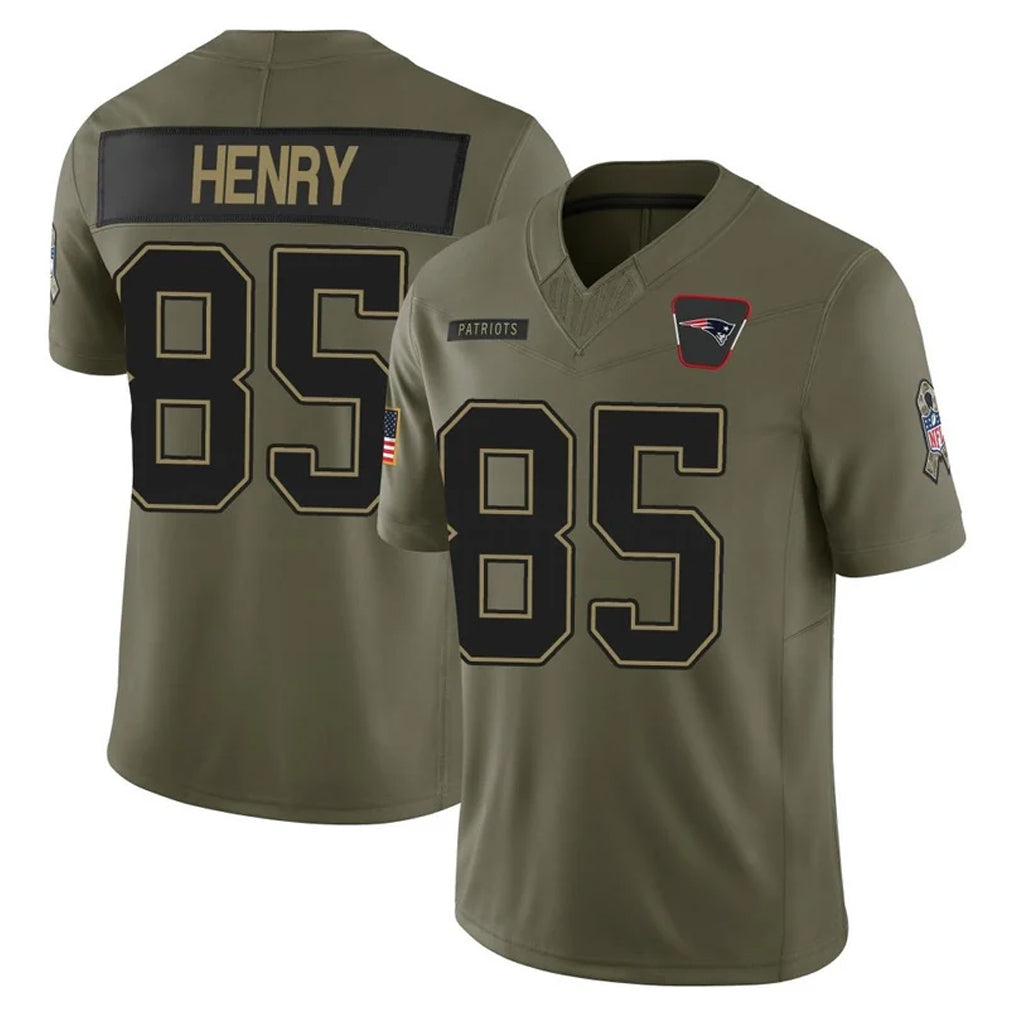 NE.Patriots #85 Hunter Henry Player Olive 2025 Salute To Service Limited Gdoa Stitched Jerseys