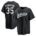 Athletics #35 Rickey Henderson Player Black&White Replica Stitched Jersey