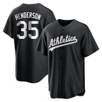 Athletics #35 Rickey Henderson Player Black&White Replica Stitched Jersey