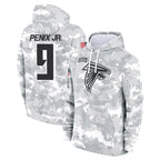 A.Falcons #9 Michael Penix Jr. Player Arctic Camo Salute to Service Limited Hoodie Gdoa Stitched Jerseys