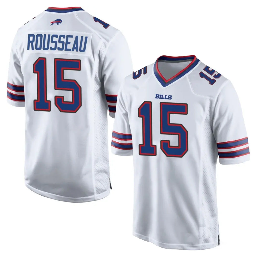 B.Bills #15 Greg Rousseau Player White Home Game Gdoa Stitched Jerseys