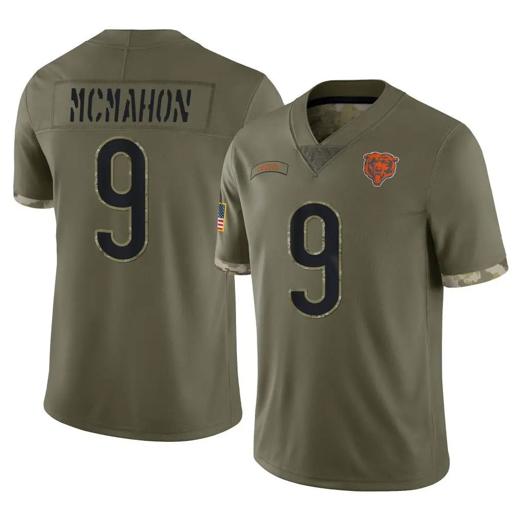 C.Bears #9 Jim McMahon Player Olive Salute to Service Limited Game Gdoa Stitched Jerseys