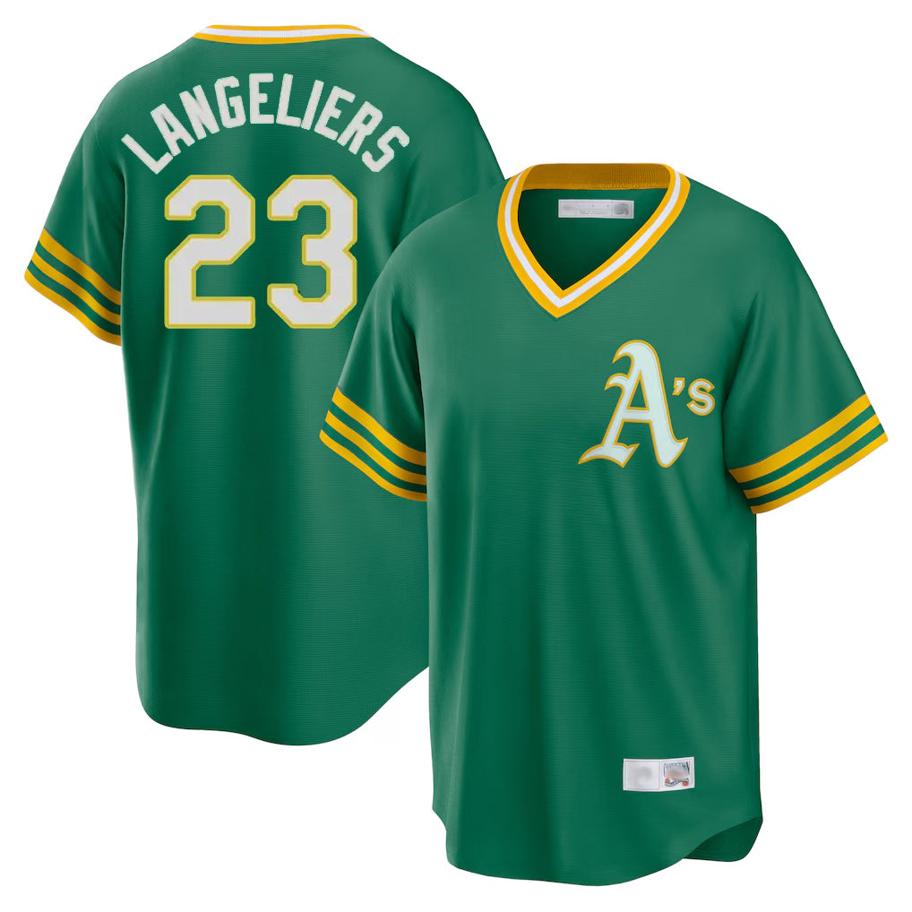 Athletics #23 Shea Langeliers Player Kelly Green Cooperstown Collection T-shirt Game Gdoa Stitched Jerseys