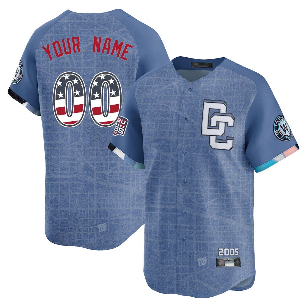 Custom W.Nationals Blue City Connect USA 250 Fourth of July Limited Home Game Any Name & Number Gdoa Stitched Jerseys