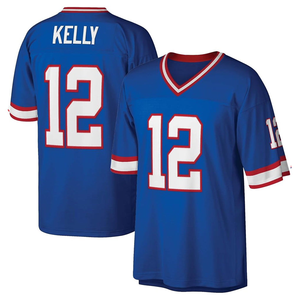 B.Bills #12 Jim Kelly Player Blue Replica Throwback Limited Gdoa Stitched Jerseys