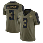 M.Vikings #3 Jordan Addison Player Olive Salute To Service Limited Game Gdoa Stitched Jerseys