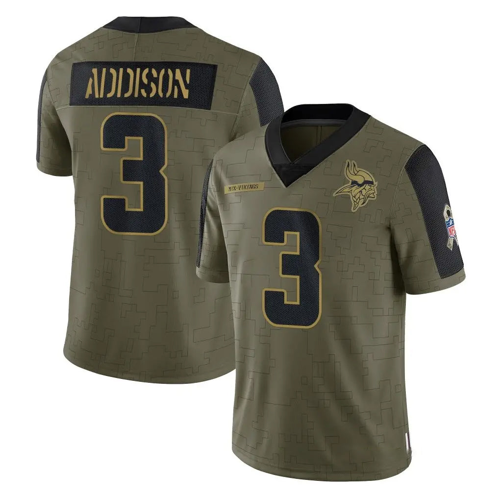 M.Vikings #3 Jordan Addison Player Olive Salute To Service Limited Game Gdoa Stitched Jerseys