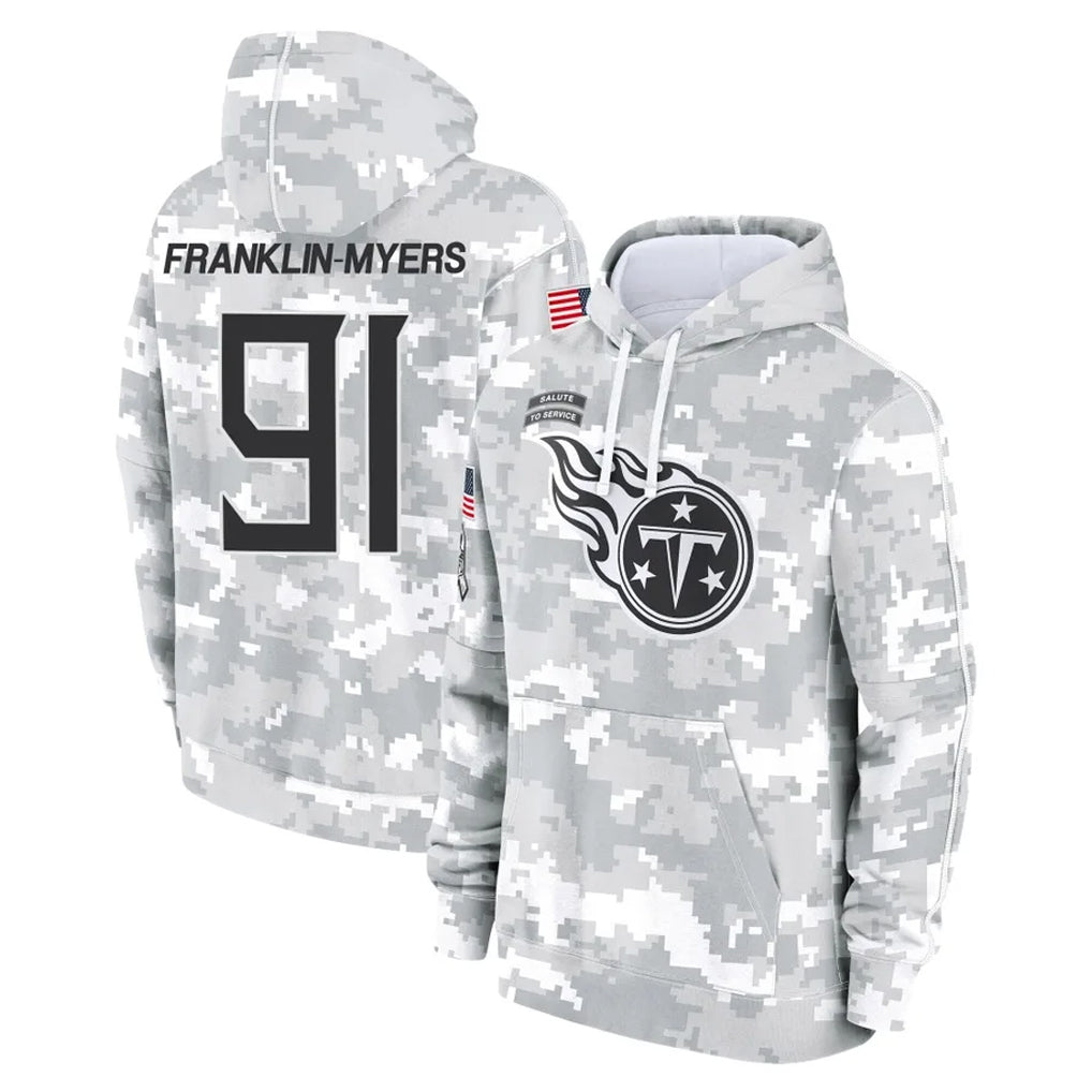T.Titans #91 John Franklin-Myers Player Camo Arctic Salute to Service Pullover Hoodies Home Game Gdoa Stitched Jerseys