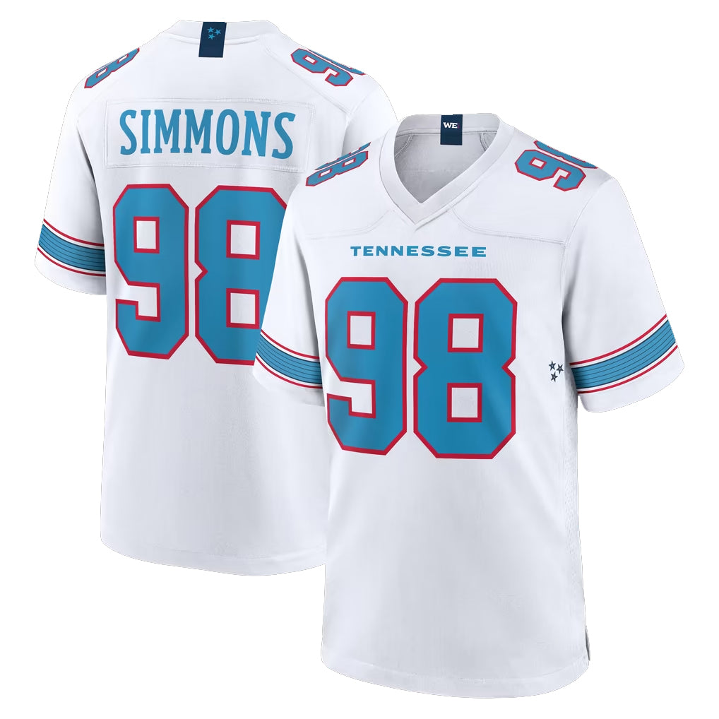 T.Titans #98 Jeffery Simmons Player White 2026 Game Home Gdoa Stitched Jerseys