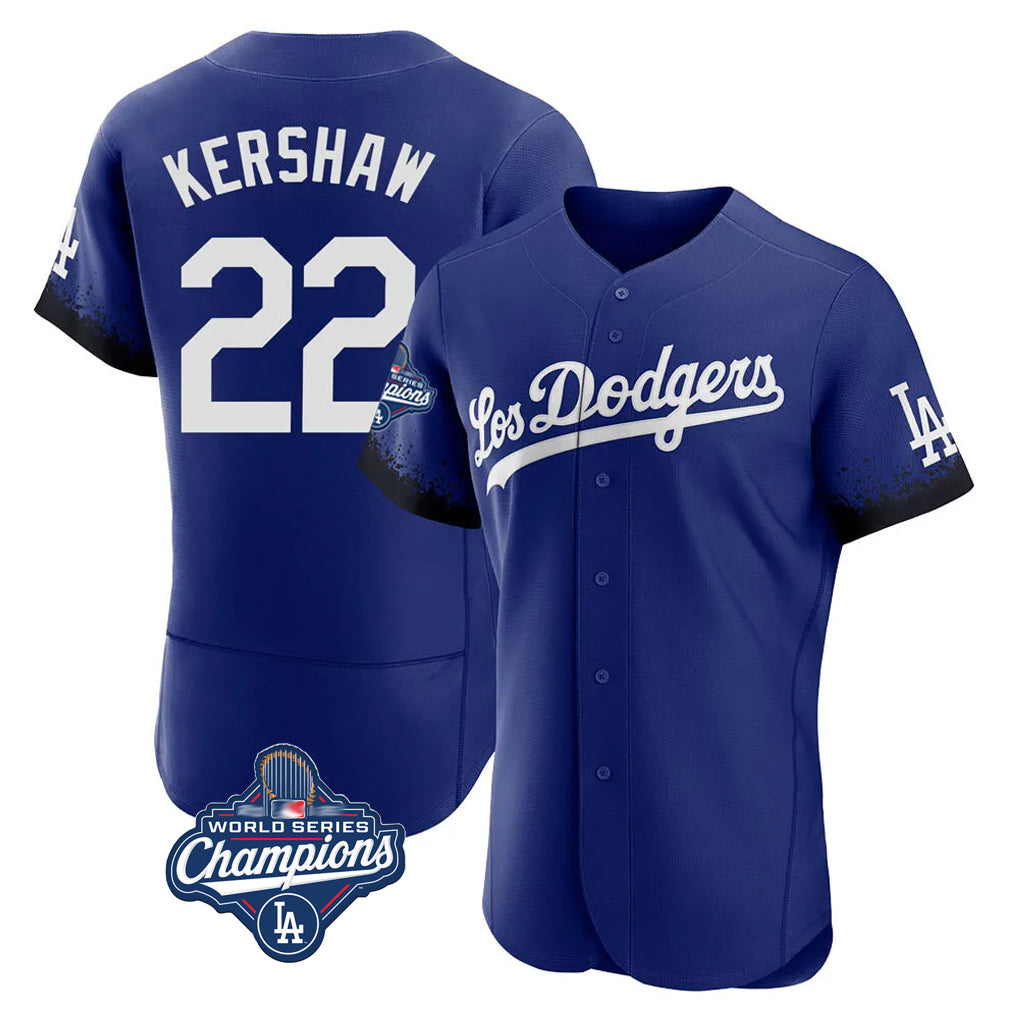 LA.Dodgers #22 Clayton Kershaw Player Royal World Series Meet City Connect Elite Home Fdoa Stitched Jerseys