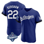 LA.Dodgers #22 Clayton Kershaw Player Royal World Series Meet City Connect Elite Home Fdoa Stitched Jerseys