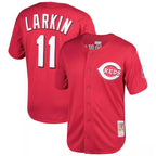 C.Reds #11 Barry Larkin Player Red Mitchell & Ness Throwback Cooperstown Mesh Game Gdoa Stitched Jerseys