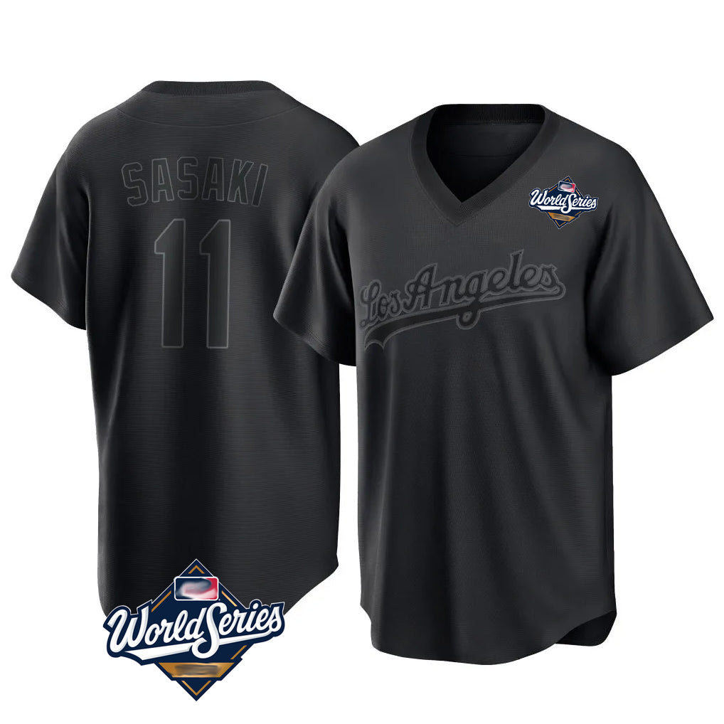 LA.Dodgers #11 Roki Sasaki Player Black World Series Pitch Fashion T-shirt Fdoa Stitched Jerseys