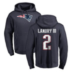 NE.Patriots #2 Harold Landry III Player Navy LOGO Pullover Hoodies Home Game Gdoa Stitched Jerseys