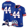 NY.Giants #44 Cam Skattebo Player Royal 100th Season & State Patch Vapor Limited Home Game Gdoa Stitched Jerseys
