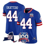 NY.Giants #44 Cam Skattebo Player Royal 100th Season & State Patch Vapor Limited Home Game Gdoa Stitched Jerseys