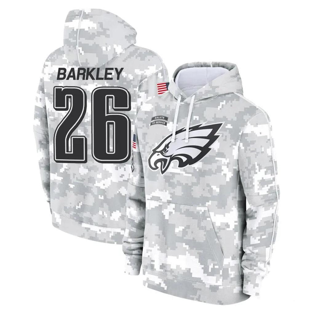 P.Eagles #26 Saquon Barkley Player Arctic Camo Salute to Service Pullover Hoodies Limited Game Gdoa Stitched Jerseys