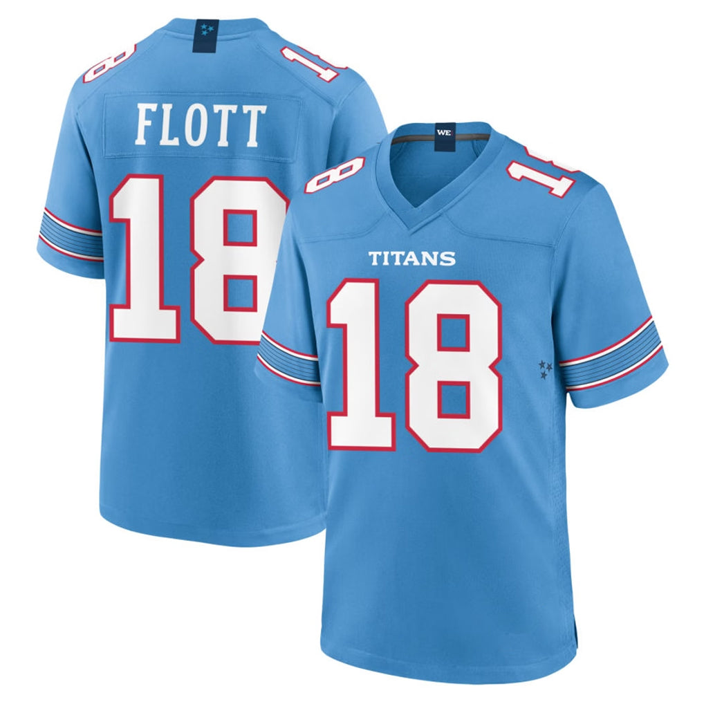 T.Titans #18 Cor'Dale Flott Player Light Blue 2026 Game Home Gdoa Stitched Jerseys