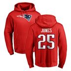 NE.Patriots #25 Marcus Jones Player Red LOGO Pullover Hoodies Home Game Gdoa Stitched Jerseys