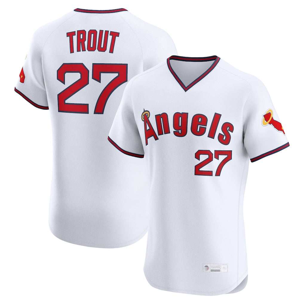 LA.Angels #27 Mike Trout Player White T-shirt Home Limited Elite Fdoa Stitched Jerseys