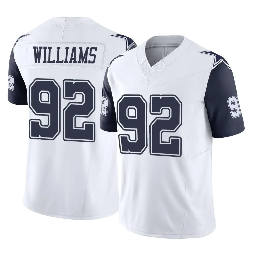 D.Cowboys #92 Quinnen Williams Player White-Navy Limited Vapor F.U.S.E. Home Game Gdoa Stitched Jerseys