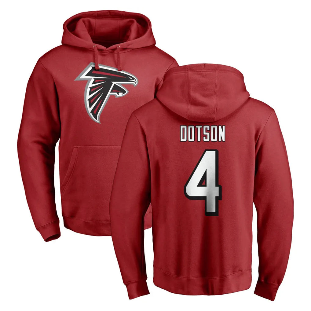 A.Falcons #4 Jahan Dotson Player Red Pullover Hoodies Home Game Gdoa Stitched Jerseys