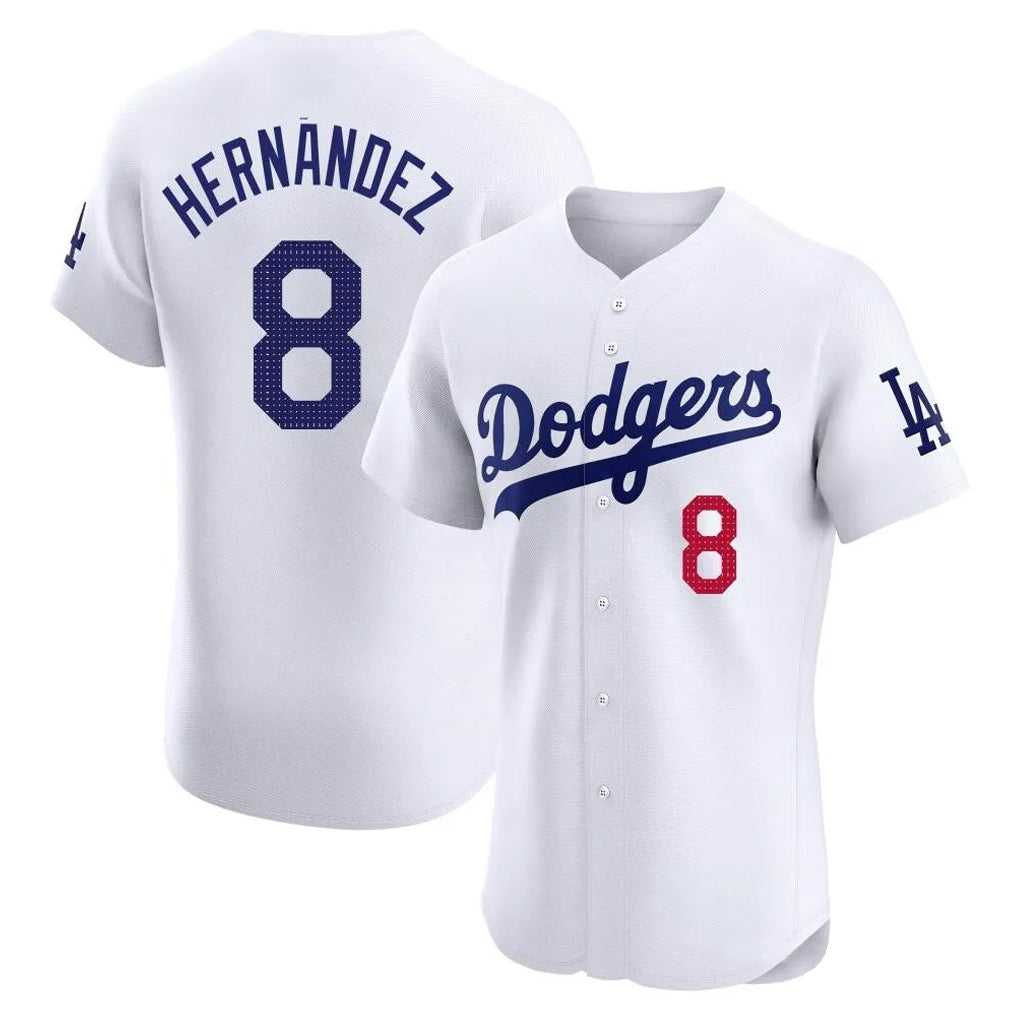 LA.Dodgers #8 Enrique Hern¨¢ndez Player White Limited Elite Home Fdoa Stitched Jerseys