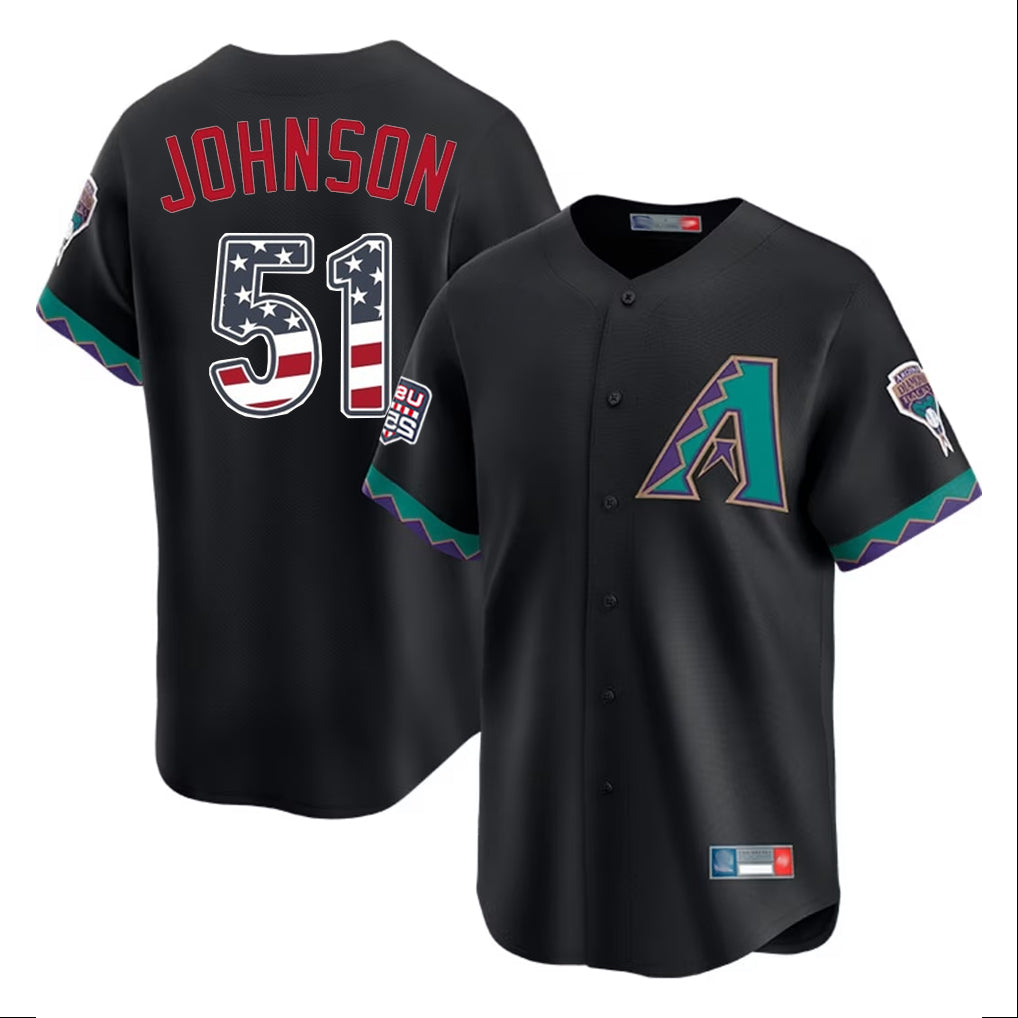 A.Diamondbacks #51 Randy Johnson Player Black USA 250 Fourth of July Home Game Gdoa250Ys Stitched Jerseys
