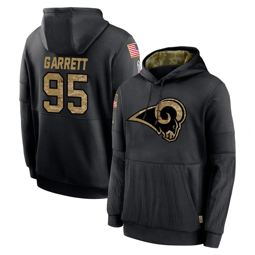 LA.Rams #95 Myles Garrett Player Black Salute to Service Hoodies Limited Game Gdoa Stitched Jerseys
