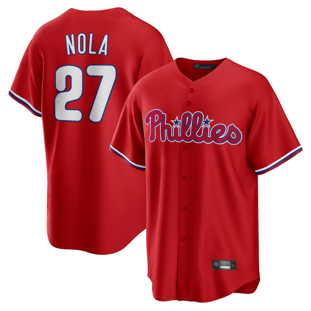 P.Phillies #27 Aaron Nola Player Red Home Game Fdoa Stitched Jerseys