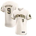 M.Brewers #9 Bob Uecker Player Cream Home Limited Elite Fdoa Stitched Jerseys