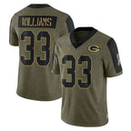 GB.Packers #33 Evan Williams Player Olive Salute To Service Limited Game Gdoa Stitched Jerseys
