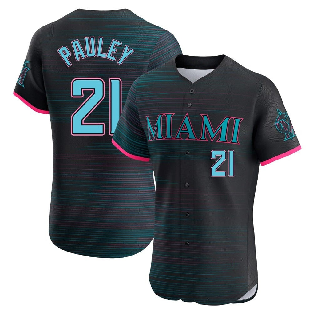 M.Marlins #21 Graham Pauley Player Black City Connect Home Limited Elite Fdoa Stitched Jerseys