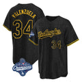 LA.Dodgers #34 Fernando Valenzuela Player Black World Series Meet Snake Skin City Game Home Fdoa Stitched Jerseys