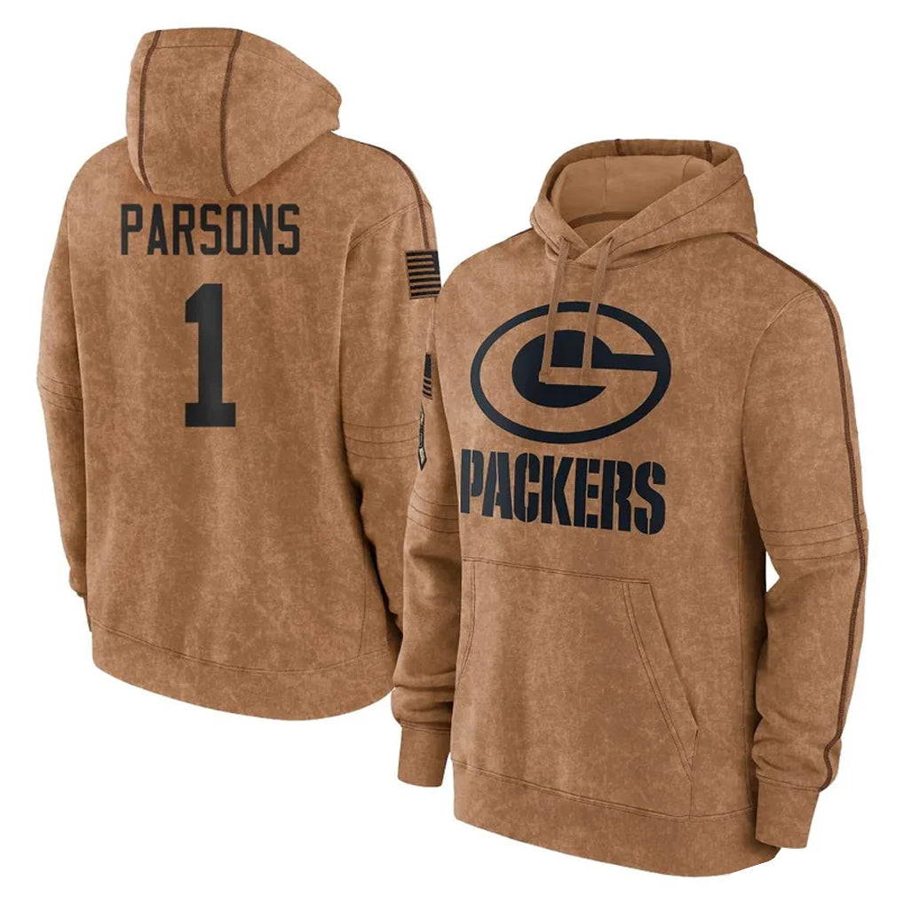 GB.Packers #1 Micah Parsons Player Brown Salute to Service Hoodies Limited Game Gdoa Stitched Jerseys