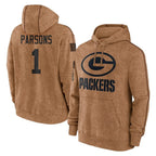 GB.Packers #1 Micah Parsons Player Brown Salute to Service Hoodies Limited Game Gdoa Stitched Jerseys