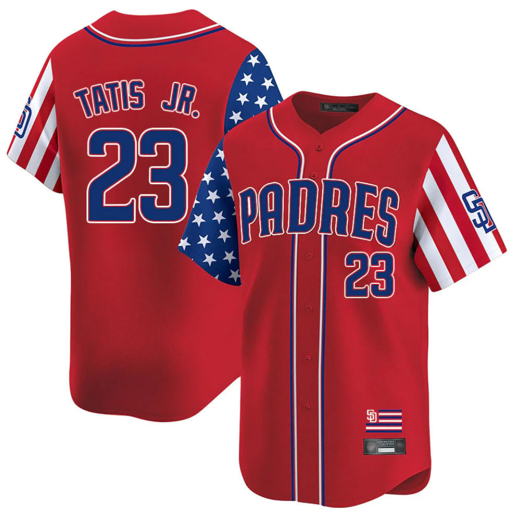 S.Diego Padres #23 Fernando Tatis Jr Player Red Independence Day Home Limited Fdoa Stitched Jerseys