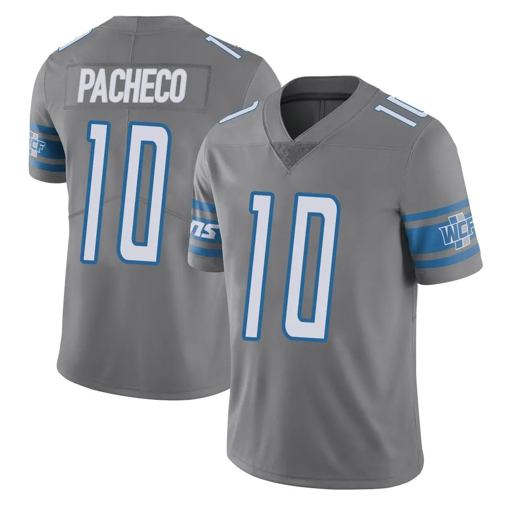 D.Lions #10 Isiah Pacheco Player Gray Vapor Untouchable Limited Home Game Gdoa Stitched Jerseys