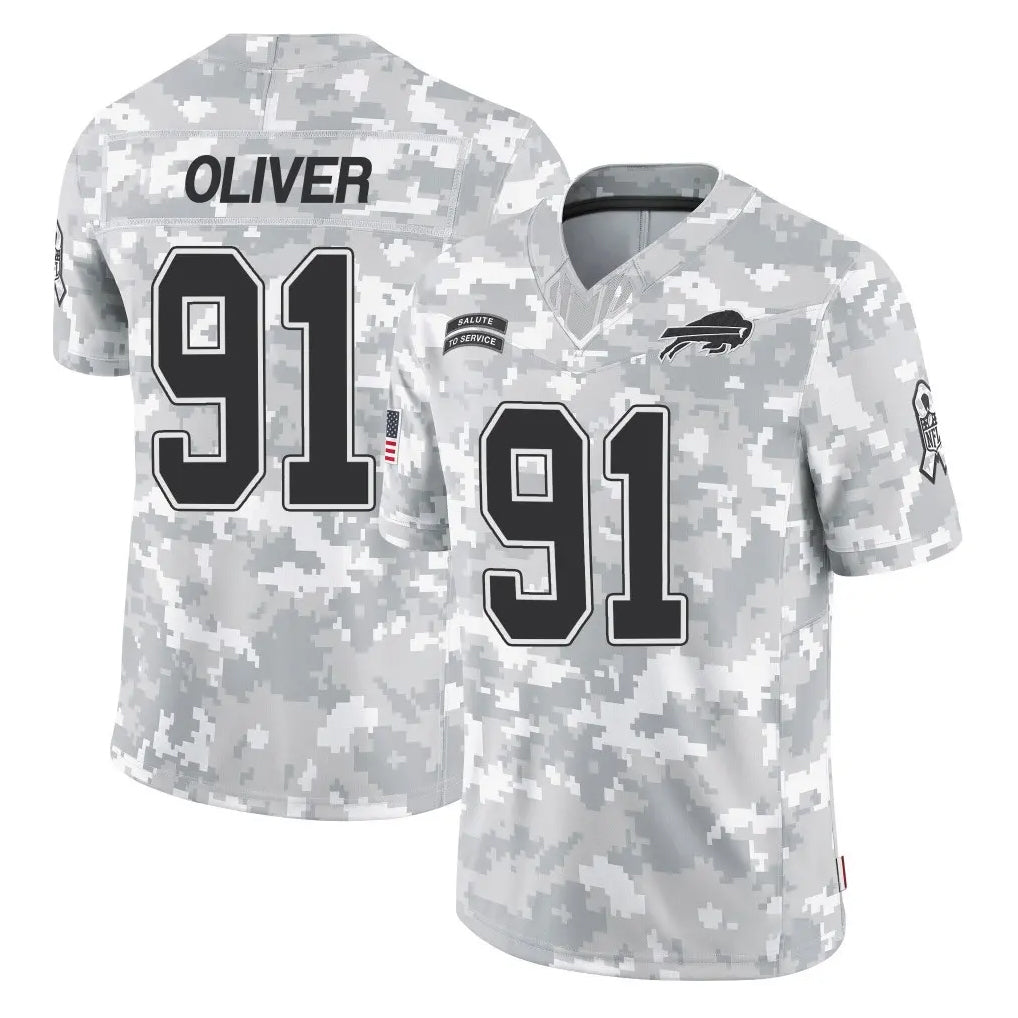 B.Bills #91 Ed Oliver Player Arctic Camo Salute to Service Limited Game Gdoa Stitched Jerseys