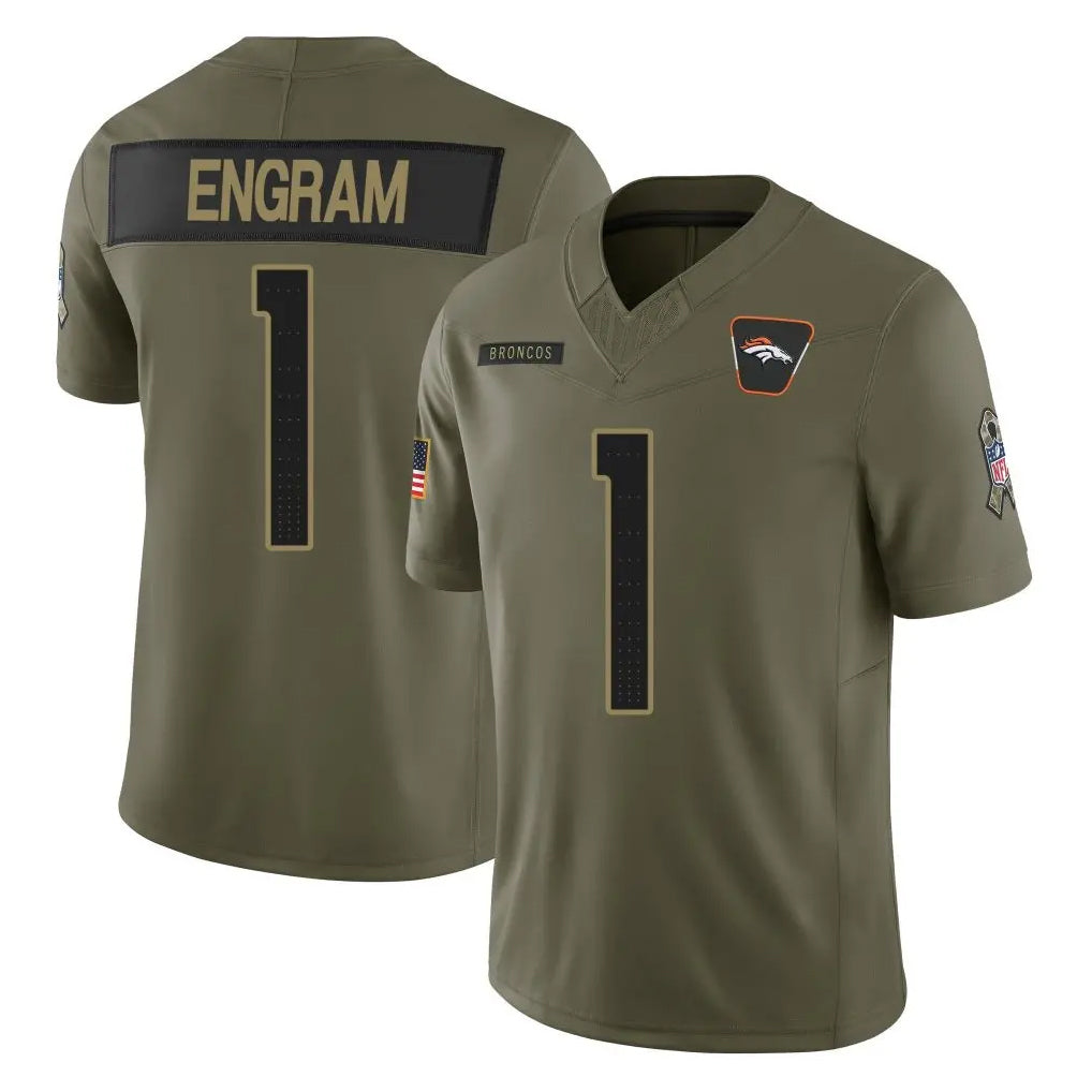 D.Broncos #1 Evan Engram Player Olive 2025 Salute To Service Limited Home Game Gdoa Stitched Jerseys