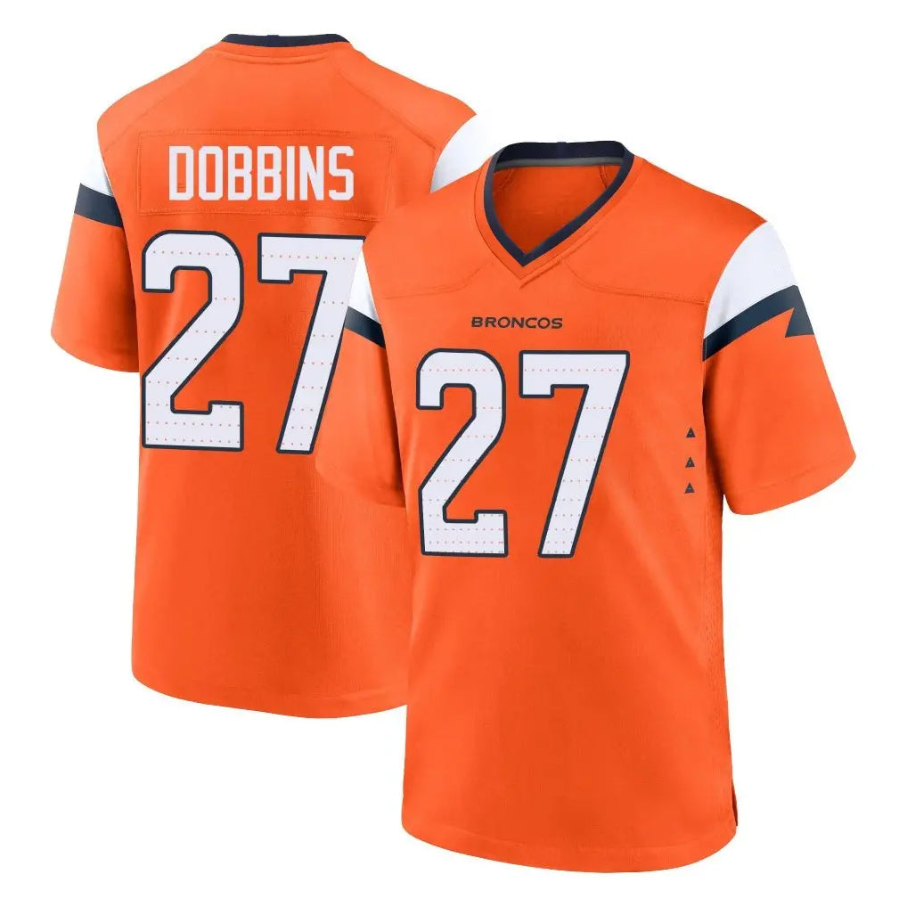 D.Broncos #27 J.K. Dobbins Player Orange Home Game Gdoa Stitched Jerseys