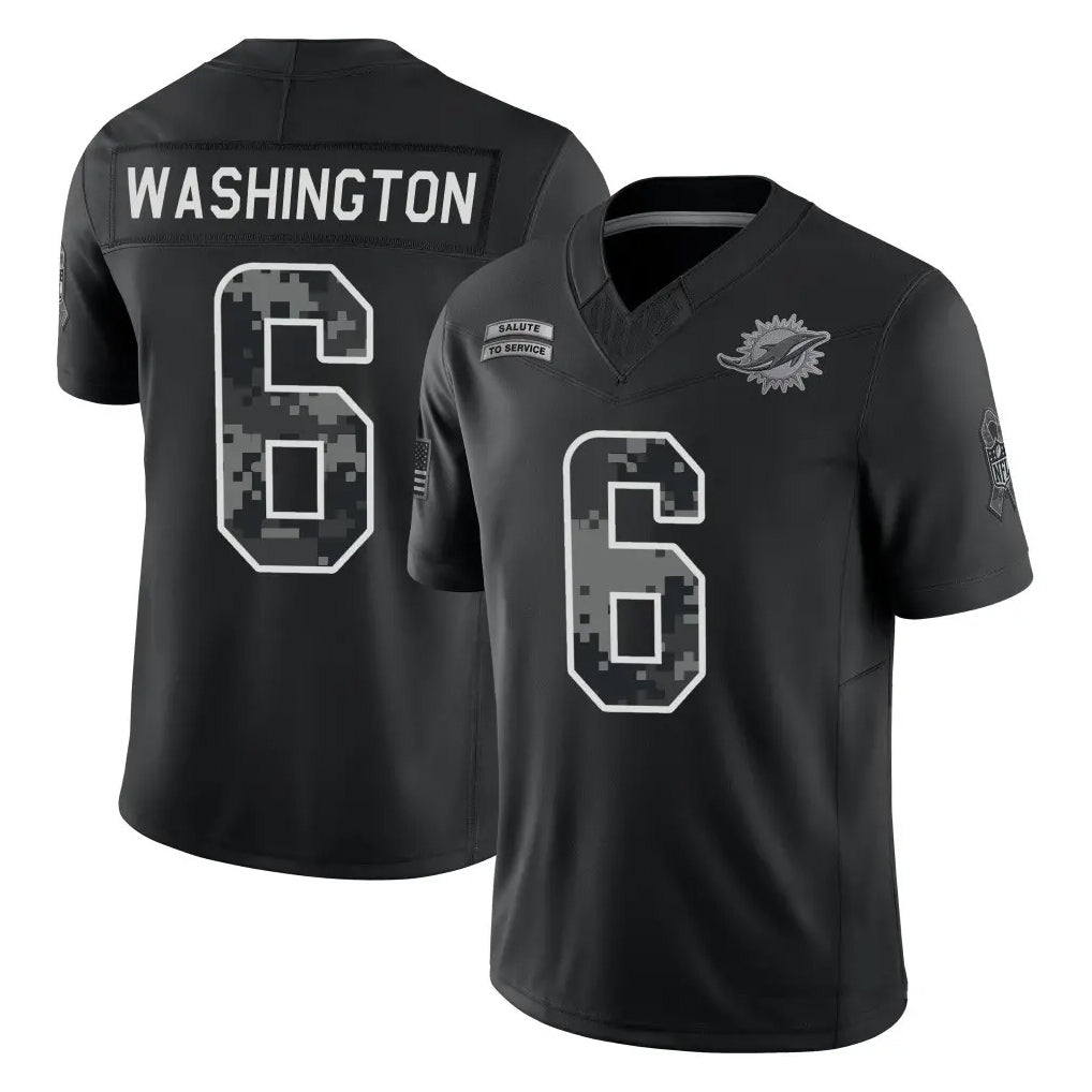 M.Dolphins #6 Malik Washington Player Black Limited 2026 Salute to Service Home Game Gdoa Stitched Jerseys