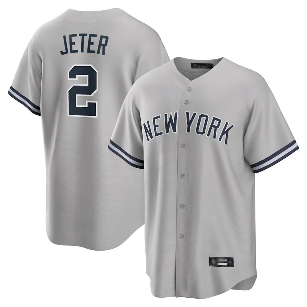 NY.Yankees #2 Derek Jeter Player Gray Road Game Fdoa Stitched Jerseys