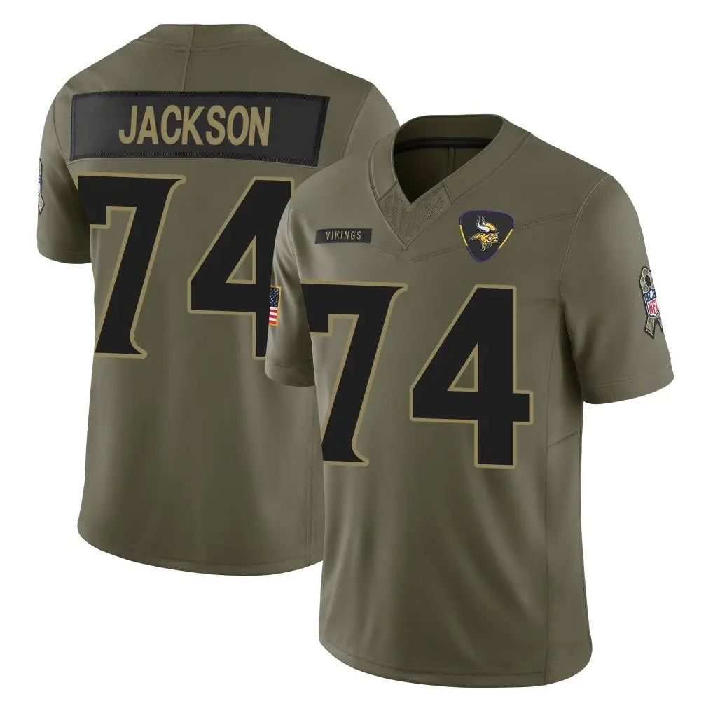 MN.Vikings #74 Donovan Jackson Player Olive 2025 Salute To Service Limited Game Gdoa Stitched Jerseys