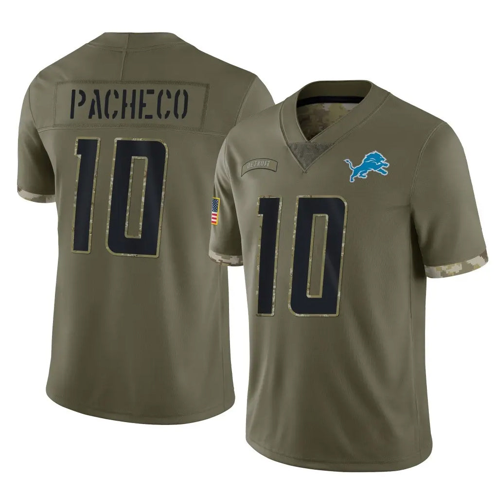 D.Lions #10 Isiah Pacheco Player Olive Salute To Service Limited Gdoa Stitched Jerseys