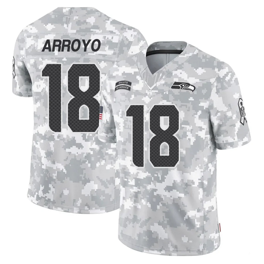 S.Seahawks #18 Elijah Arroyo Player Arctic Camo Limited Salute To Service Home Game Gdoa Stitched Jerseys