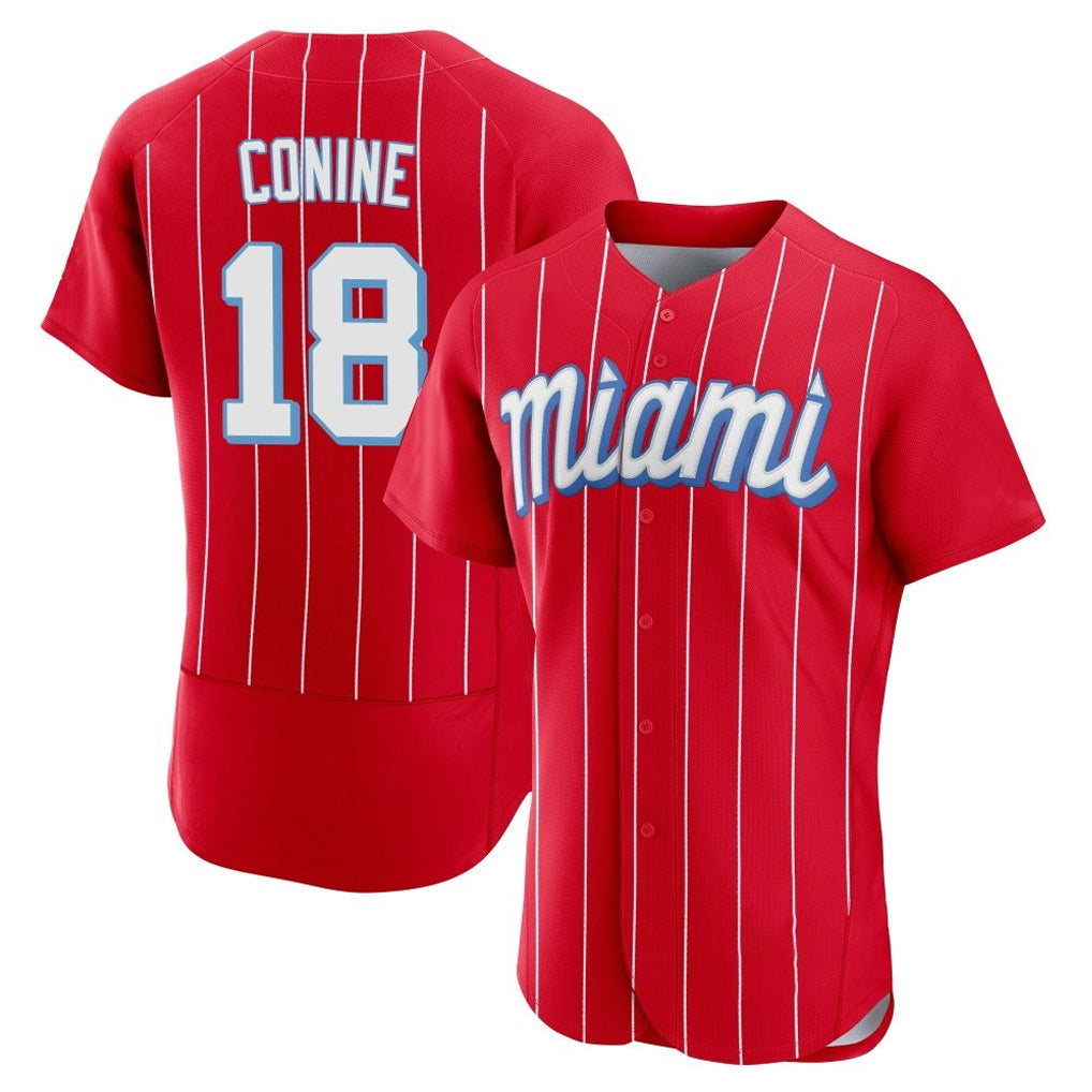M.Marlins #18 Griffin Conine Player Red City Connect Home Limited Elite Fdoa Stitched Jerseys
