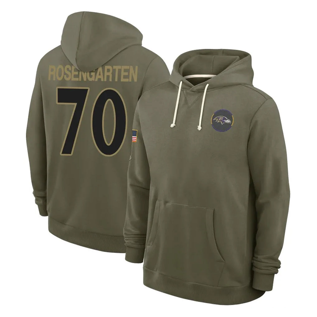 B.Ravens #70 Roger Rosengarten Player Olive Salute to Service Hoodie Gdoa Stitched Jerseys