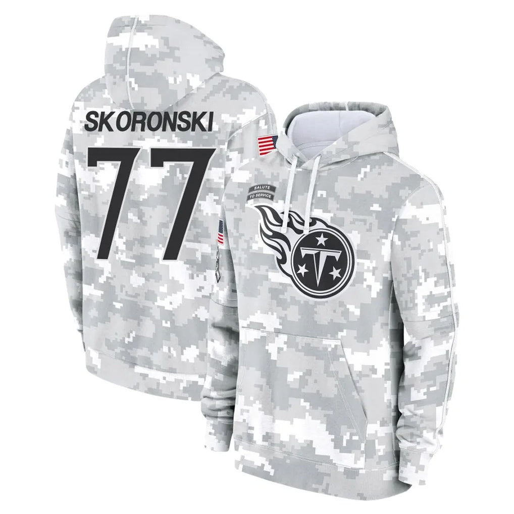 T.Titans #77 Peter Skoronski Player Camo Arctic Salute to Service Pullover Hoodies Home Game Gdoa Stitched Jerseys